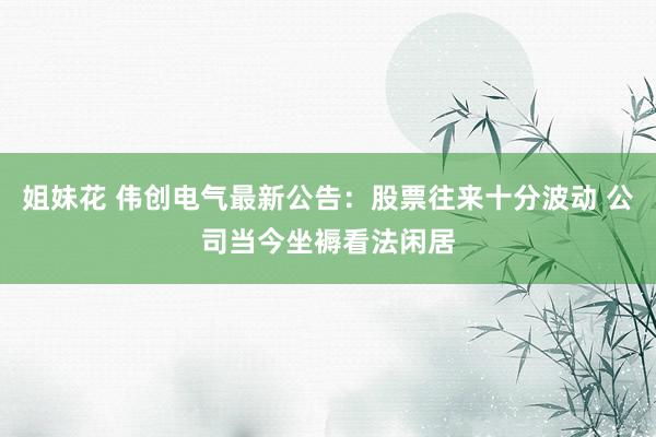 姐妹花 伟创电气最新公告：股票往来十分波动 公司当今坐褥看法闲居