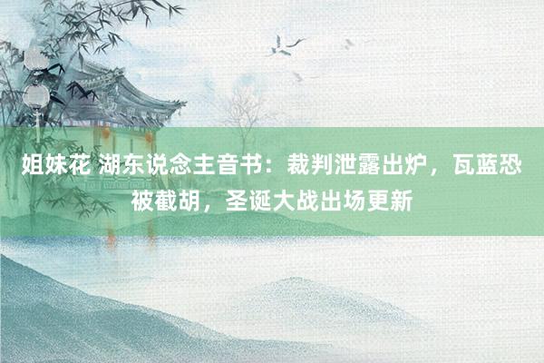 姐妹花 湖东说念主音书：裁判泄露出炉，瓦蓝恐被截胡，圣诞大战出场更新