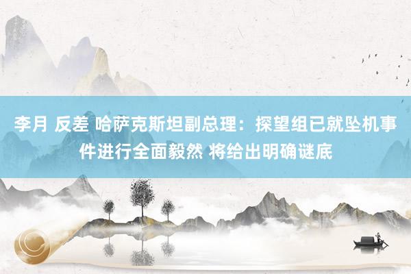 李月 反差 哈萨克斯坦副总理：探望组已就坠机事件进行全面毅然 将给出明确谜底