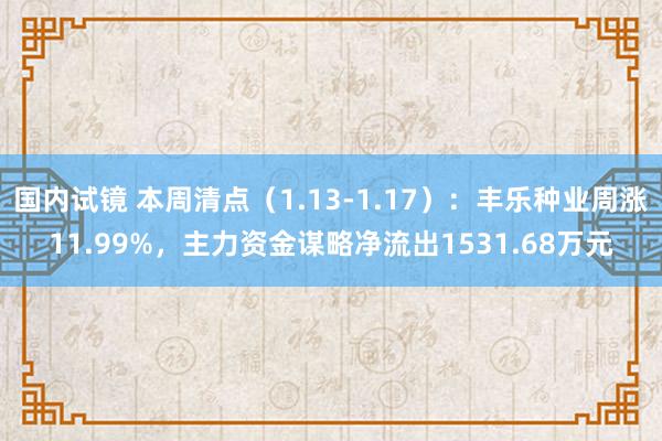 国内试镜 本周清点（1.13-1.17）：丰乐种业周涨11.99%，主力资金谋略净流出1531.68万元