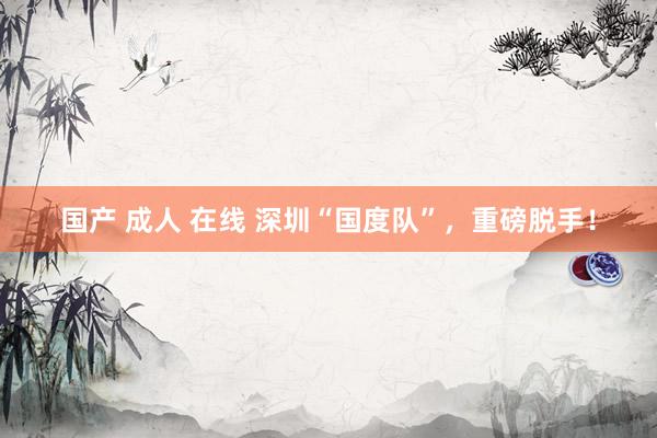 国产 成人 在线 深圳“国度队”，重磅脱手！