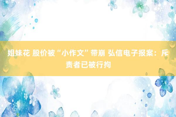 姐妹花 股价被“小作文”带崩 弘信电子报案：斥责者已被行拘