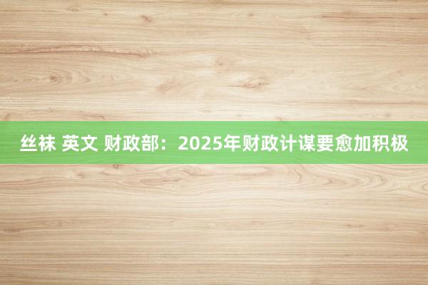 丝袜 英文 财政部：2025年财政计谋要愈加积极