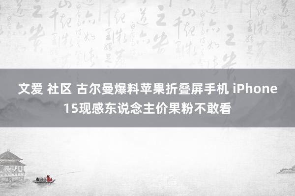 文爱 社区 古尔曼爆料苹果折叠屏手机 iPhone15现感东说念主价果粉不敢看