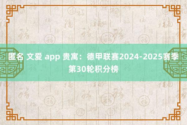 匿名 文爱 app 贵寓：德甲联赛2024-2025赛季第30轮积分榜